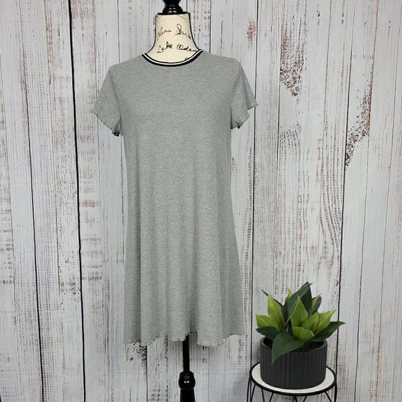 NWOT Love, Fire Grey Ribbed Loose Fit Beach Chic Tent Tunic Crew Neck Mini Dress - Picture 1 of 7